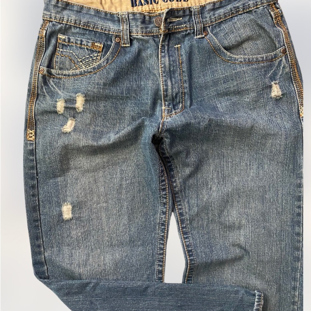 Vtg Y2k Basic Code Embroidered Baggy Distressed S… - image 3